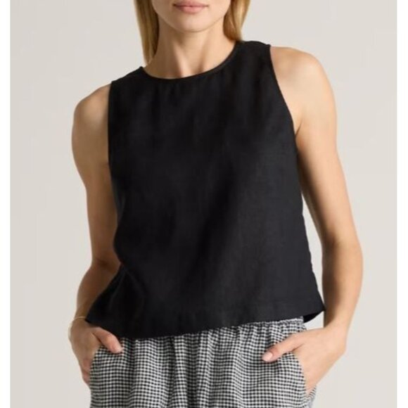 Quince 100% European Linen Tank Top Women Size XL NWT Sleeveless Black Flax - Picture 1 of 12
